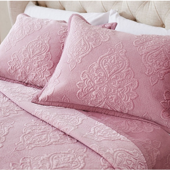 Casa ZetaJones Bedding Stitched Damask Velvet Quilt Sham Set Twin